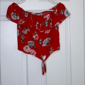 Off the Shoulder Tie in the Front Floral Blouse